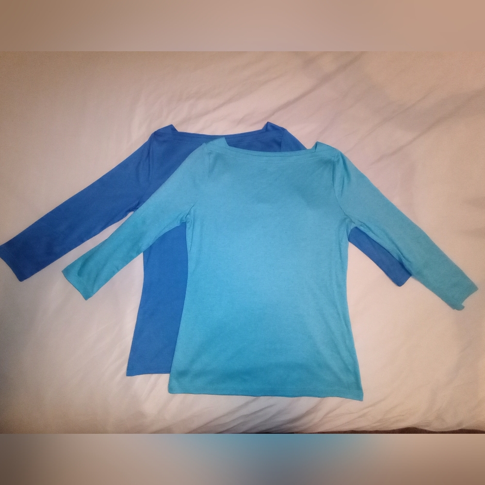 NWT Talbot's Supima Cotton Aqua And Blue Long Sleeve Shirt Bundle Small Petite